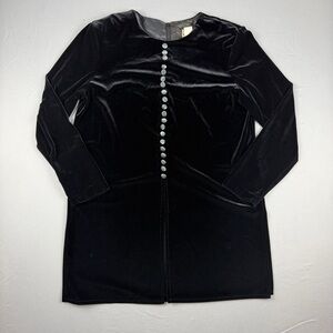 Vintage JBS LTD Top Velvet Tunic Womens Size 12 Black Long Sleeve Button Up 90s